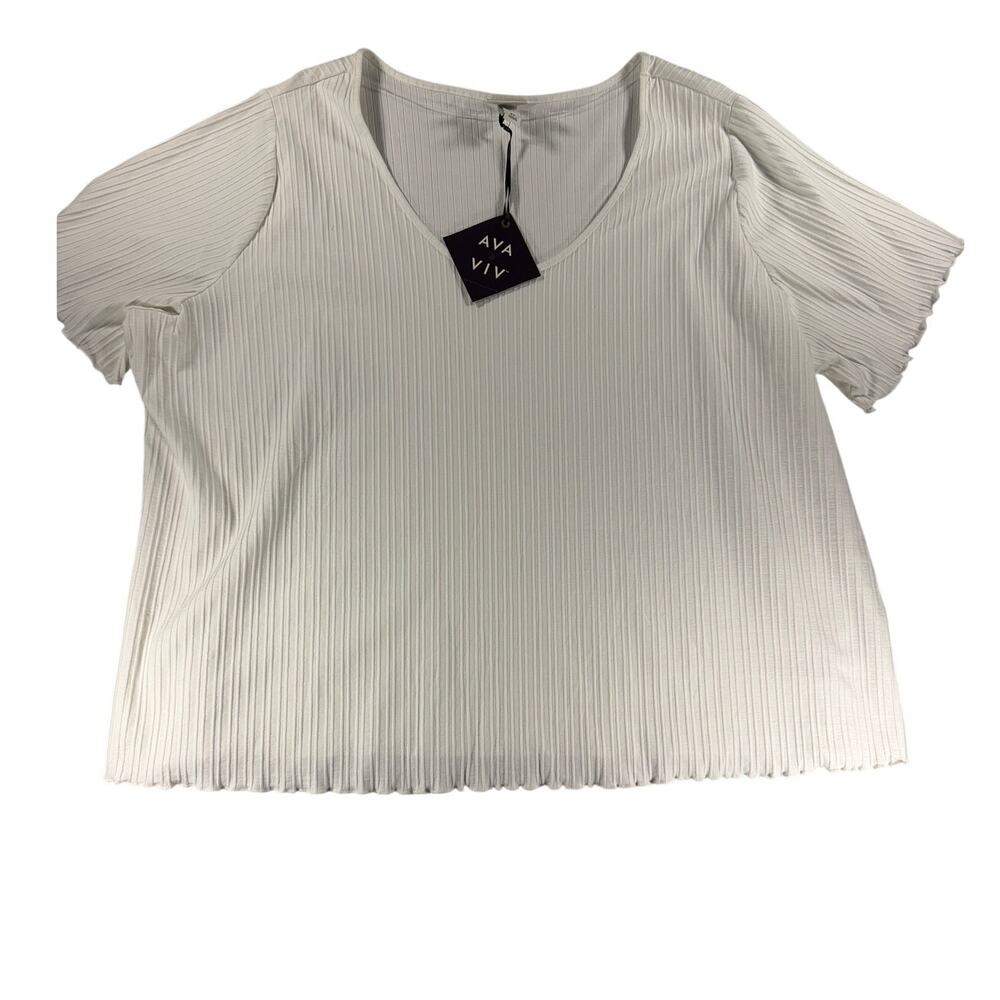 Ava & Viv Women's Plus Size White Ribbed Short Sleeve T-Shirt - Size 4X - NWT